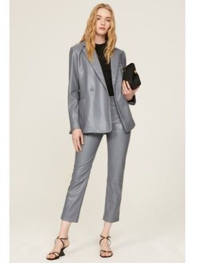 NEW Jonathan Simkhai Standard Gray Vegan Leather Pants Straight Leg Size 6